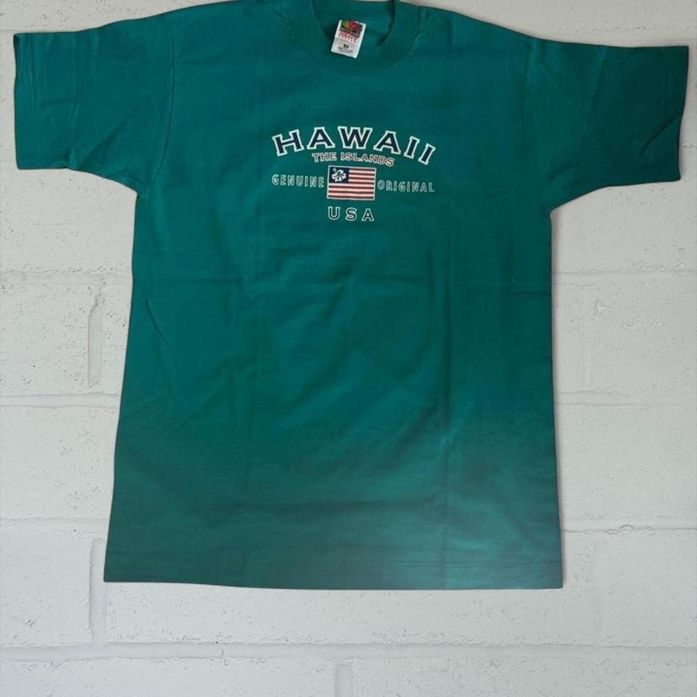 Fruit of the Loom Hawaii USA Flag T-Shirt Green Vintage Single Stitch Size M